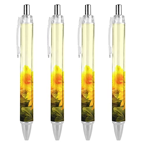 TopZeDeals Field of Sunflowers Kugelschreiber, einziehbar, 0,5 mm, feine Spitze, schnelltrocknend, glattes Schreiben, Schwarz, 4 Stück von TopZeDeals