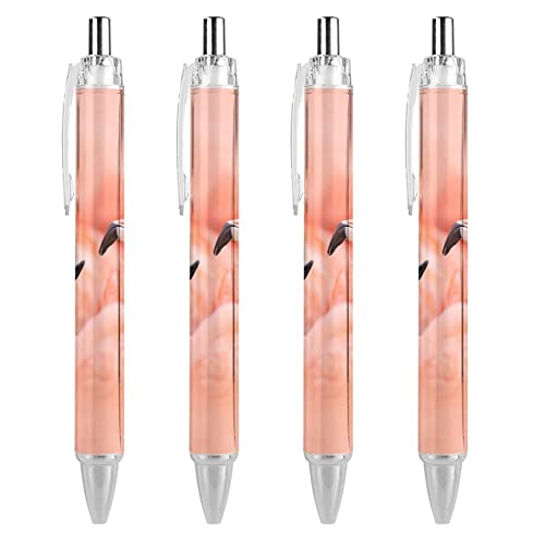 TopZeDeals Flamingos schwarzer einziehbarer Kugelschreiber, 0,5 mm, feine Spitze, schnelltrocknend, glattes Schreiben, 4 Stück von TopZeDeals