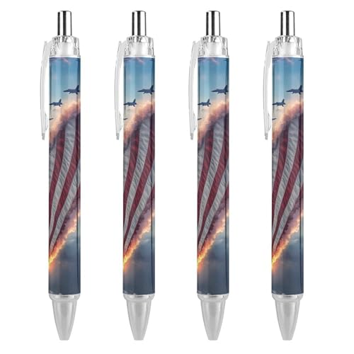 TopZeDeals Flaying Kugelschreiber mit US-Flagge, 0,5 mm, feine Spitze, einziehbare Kugelschreiber, flexibel, runder Schaft, Arbeitsstift, 4 Stück von TopZeDeals