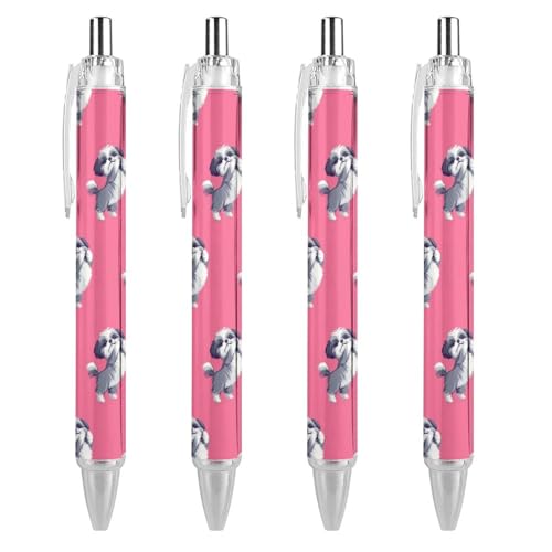 TopZeDeals Funny Shih Tzu Hunde-Kugelschreiber, 0,5 mm, feine Spitze, einziehbare Kugelschreiber, flexibel, runder Schaft, Arbeitsstift, 4 Stück von TopZeDeals