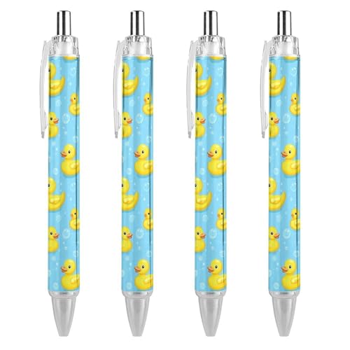 TopZeDeals Gelbe Gummiente und Blasen, einziehbarer Kugelschreiber, schwarze Tinte, 0,5 mm, glattes Schreiben, Notizen, Zubehör für Büro, 4 Stück von TopZeDeals