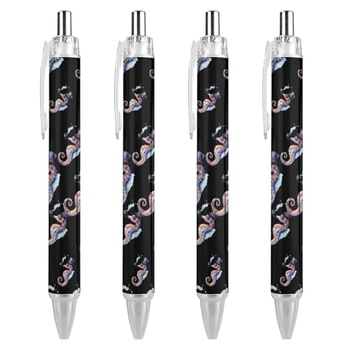 TopZeDeals Gentleman Seepferdchen-Kugelschreiber, 0,5 mm, feine Spitze, einziehbare Kugelschreiber, flexibel, runder Schaft, Arbeitsstift, 4 Stück von TopZeDeals