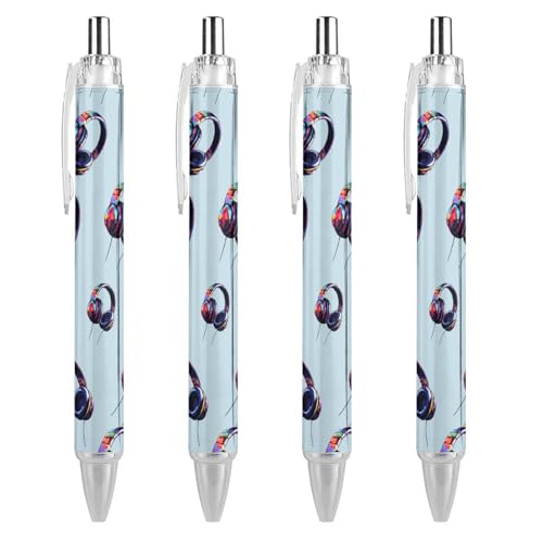 TopZeDeals Graffiti-Kopfhörer, einziehbarer Kugelschreiber, schwarze Tinte, 0,5 mm, glattes Schreiben, Notizen, Zubehör für Büro, 4 Stück von TopZeDeals