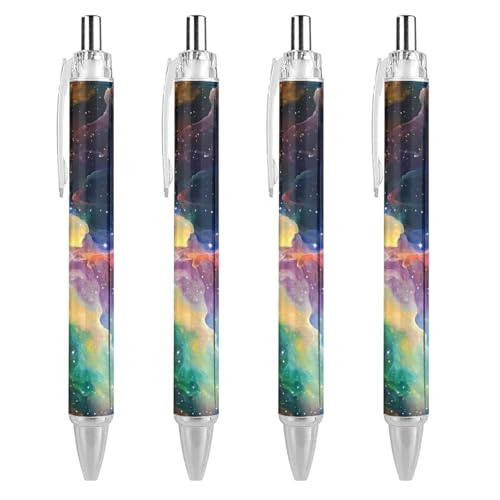 TopZeDeals Green Fantasy Galaxy Nebula Kugelschreiber, 0,5 mm, feine Spitze, einziehbare Kugelschreiber, flexibel, runder Schaft, Arbeitsstift, 4 Stück von TopZeDeals