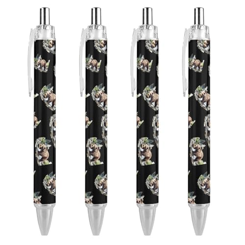 TopZeDeals Grizzly Kugelschreiber mit Bären- und Fischmotiv, 0,5 mm, feine Spitze, einziehbare Kugelschreiber, flexibel, runder Schaft, Arbeitsstift, 4 Stück von TopZeDeals
