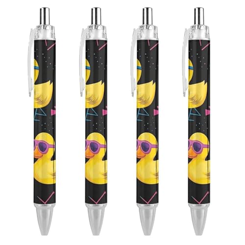 TopZeDeals Gummi-Enten mit Sonnenbrille, 80er-Jahre-Kugelschreiber, 0,5 mm, feine Spitze, einziehbare Kugelschreiber, flexibel, runder Schaft, Arbeitsstift, 4 Stück von TopZeDeals