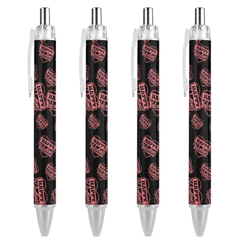 TopZeDeals Happy Valentine's Day Kugelschreiber, 0,5 mm, feine Spitze, einziehbare Kugelschreiber, flexibel, runder Schaft, Arbeitsstift, 4 Stück von TopZeDeals