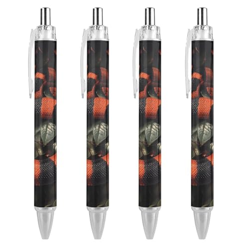 TopZeDeals Honduran Milk Snake Kugelschreiber, 0,5 mm, feine Spitze, einziehbare Kugelschreiber, flexibel, runder Schaft, Arbeitsstift, 4 Stück von TopZeDeals