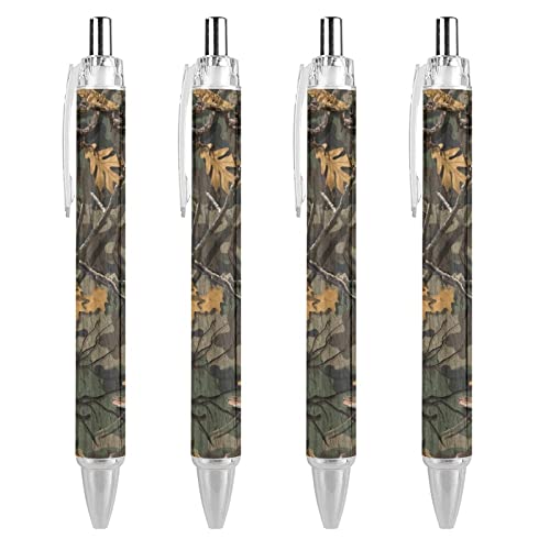 TopZeDeals Hunting Camoufage Kugelschreiber, einziehbar, 0,5 mm, feine Spitze, schnelltrocknend, glattes Schreiben, Schwarz, 4 Stück von TopZeDeals