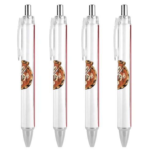 TopZeDeals Italienische Flagge mit Pizza-Kugelschreiber, 0,5 mm, feine Spitze, einziehbare Kugelschreiber, flexibel, runder Schaft, 4 Stück von TopZeDeals