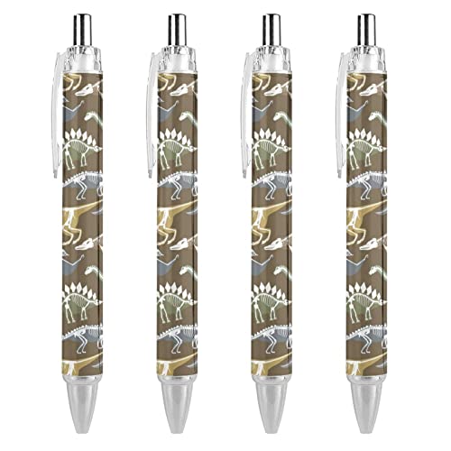 TopZeDeals Kugelschreiber, Dinosaurier-Skelette, schwarz, einziehbar, 0,5 mm, feine Spitze, schnell trocknend, glattes Schreiben, 4 Stück von TopZeDeals