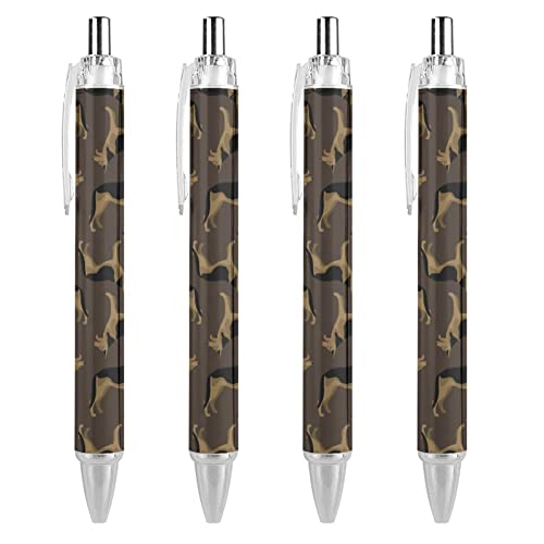 TopZeDeals Kugelschreiber, Motiv: Deutscher Schäferhund, schwarz, einziehbar, 0,5 mm, feine Spitze, schnelltrocknend, glattes Schreiben, 4 Stück von TopZeDeals