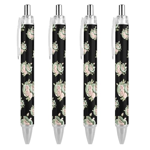 TopZeDeals Kugelschreiber, Motiv: grüne Schlangen, Rose, Blumen, 0,5 mm, feine Spitze, einziehbare Kugelschreiber, flexibel, runder Schaft, Arbeitsstift, 4 Stück von TopZeDeals