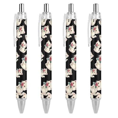 TopZeDeals Kugelschreiber, Vintage-Stil, Kätzchen-Rose, 0,5 mm, feine Spitze, einziehbar, flexibel, runder Schaft, Arbeitsstift, 4 Stück von TopZeDeals