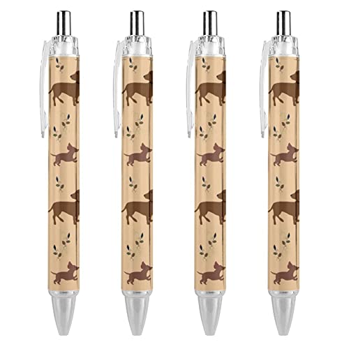 TopZeDeals Kugelschreiber für Jagdhunde, Dackel, Blätter, Blumen, schwarz, einziehbar, 0,5 mm, feine Spitze, schnell trocknend, glattes Schreiben, 4 Stück von TopZeDeals