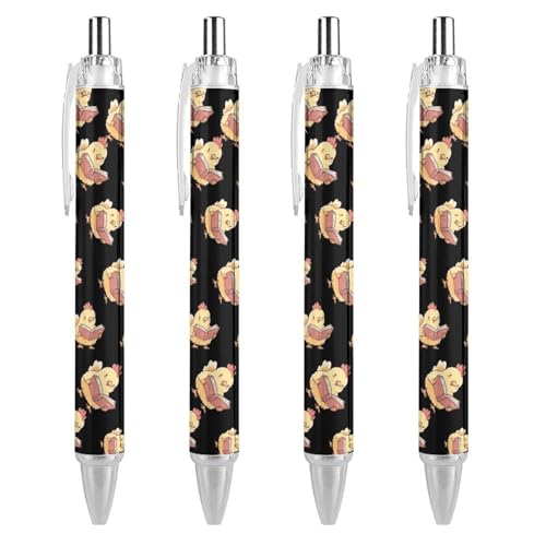TopZeDeals Kugelschreiber mit Huhn-Motiv, 0,5 mm, feine Spitze, einziehbare Kugelschreiber, flexibel, runder Schaft, Arbeitsstift, 4 Stück von TopZeDeals