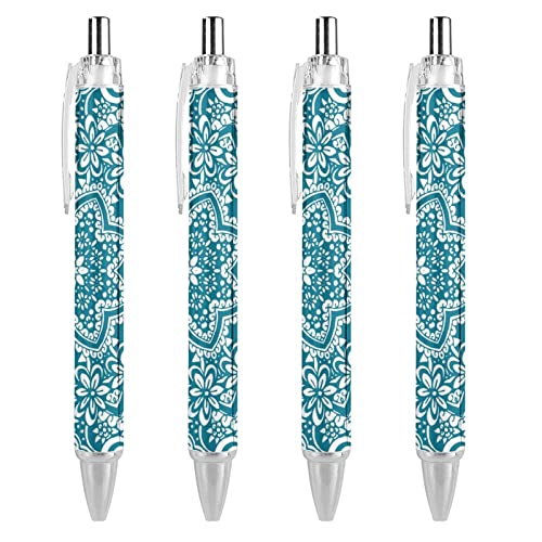 TopZeDeals Kugelschreiber mit Mandala-Ethno-Muster, schwarz, einziehbar, 0,5 mm, feine Spitze, schnelltrocknend, glattes Schreiben, 4 Stück von TopZeDeals