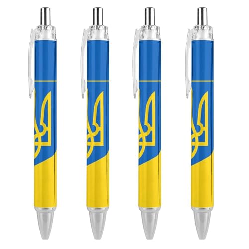 TopZeDeals Kugelschreiber mit Nationalemblem der Ukraine-Flagge, 0,5 mm, feine Spitze, einziehbare Kugelschreiber, flexibel, runder Schaft, Arbeitsstift, 4 Stück von TopZeDeals