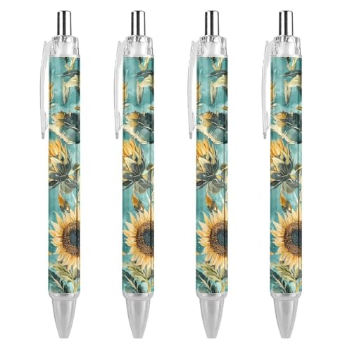 TopZeDeals Kugelschreiber mit Sonnenblumen-Motiv, 0,5 mm, feine Spitze, einziehbare Kugelschreiber, flexibel, runder Schaft, Arbeitsstift, 4 Stück von TopZeDeals