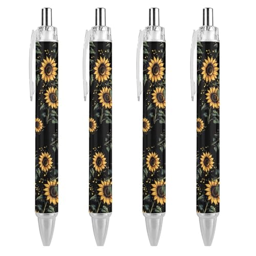 TopZeDeals Kugelschreiber mit Sonnenblumen-Musiknoten, 0,5 mm, feine Spitze, einziehbare Kugelschreiber, flexibel, runder Schaft, Arbeitsstift, 4 Stück von TopZeDeals