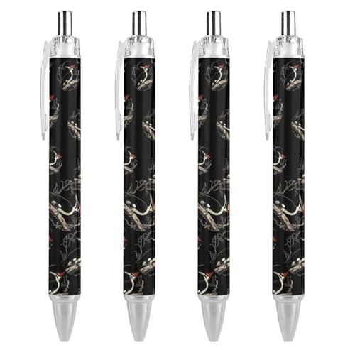 TopZeDeals Kugelschreiber mit Specht auf einem Ast, 0,5 mm, feine Spitze, einziehbare Kugelschreiber, flexibel, runder Schaft, Arbeitsstift, 4 Stück von TopZeDeals