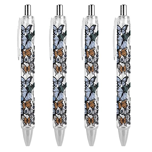 TopZeDeals Kugelschreiber mit Totenkopf und Schmetterling, schwarz, einziehbar, 0,5 mm, feine Spitze, schnelltrocknend, glattes Schreiben, 4 Stück von TopZeDeals