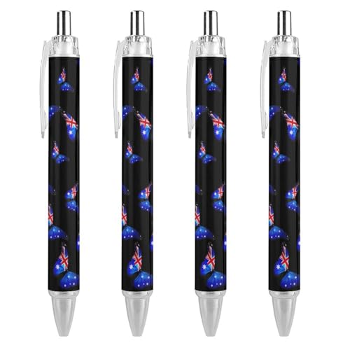 TopZeDeals Kugelschreiber mit australischer Flagge, Schmetterling, 0,5 mm, feine Spitze, einziehbare Kugelschreiber, flexibel, runder Schaft, Arbeitsstift, 4 Stück von TopZeDeals