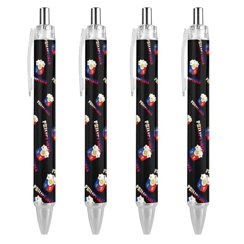 TopZeDeals Kugelschreiber mit philippinischer Flagge, 0,5 mm, feine Spitze, einziehbare Kugelschreiber, flexibel, runder Schaft, Arbeitsstift, 4 Stück von TopZeDeals