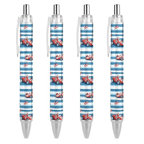 TopZeDeals Kugelschreiber mit roter Rennwagenflagge, einziehbarer Kugelschreiber, schwarze Tinte, 0,5 mm, glattes Schreiben, Notizen, Zubehör für Büro, 4 Stück von TopZeDeals