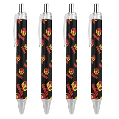 TopZeDeals Kugelschreiber mit spanischer Flagge, España, 0,5 mm, feine Spitze, einziehbar, flexibel, runder Schaft, Arbeitsstift, 4 Stück von TopZeDeals