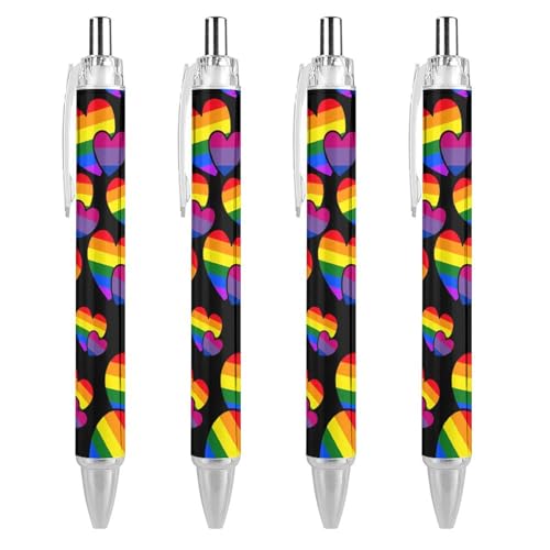TopZeDeals LGBT Bisexueller Kugelschreiber mit Doppelherzen, einziehbar, schwarze Tinte, 0,5 mm, glattes Schreiben, Notizen, Zubehör für Büro, 4 Stück von TopZeDeals