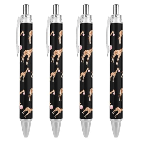 TopZeDeals Lustige Giraffe mit Blasen, einziehbarer Kugelschreiber, schwarze Tinte, 0,5 mm, glattes Schreiben, Notizen, Zubehör für Büro, 4 Stück von TopZeDeals