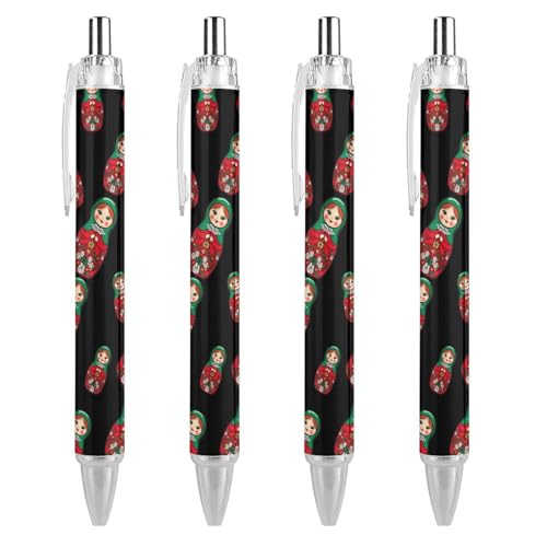 TopZeDeals Matroschka, einziehbarer Kugelschreiber, schwarze Tinte, 0,5 mm, glattes Schreiben, Notizen, Zubehör für Büro, 4 Stück von TopZeDeals