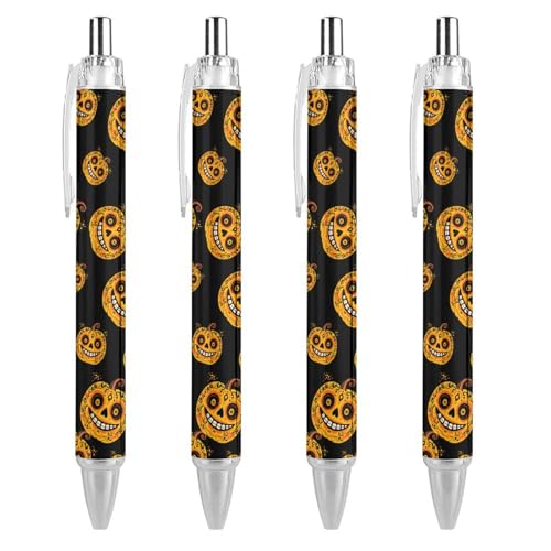 TopZeDeals Mexico Dia De Los Muertos Kürbis-Kugelschreiber, 0,5 mm, feine Spitze, einziehbare Kugelschreiber, flexibel, runder Schaft, Arbeitsstift, 4 Stück von TopZeDeals