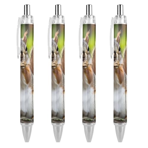 TopZeDeals Niedliche Eichhörnchen-Kugelschreiber, 0,5 mm, feine Spitze, einziehbare Kugelschreiber, flexibel, runder Schaft, Arbeitsstift, 4 Stück von TopZeDeals