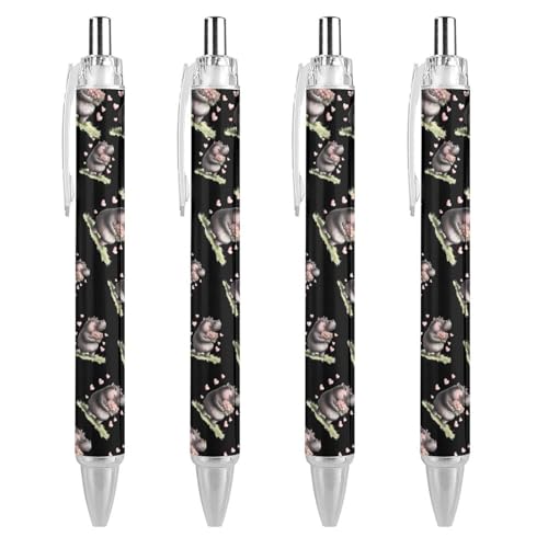 TopZeDeals Niedliche Nilpferd-Blumen-Kugelschreiber, 0,5 mm, feine Spitze, einziehbare Kugelschreiber, flexibel, runder Schaft, Arbeitsstift, 4 Stück von TopZeDeals
