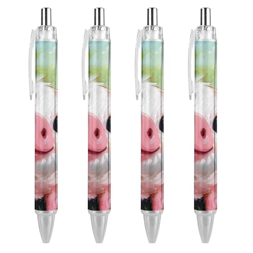 TopZeDeals Niedliche Schweine auf dem Gras Kugelschreiber, 0,5 mm, feine Spitze, einziehbare Kugelschreiber, flexibel, runder Schaft, Arbeitsstift, 4 Stück von TopZeDeals