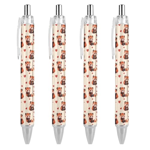 TopZeDeals Niedlicher roter Panda-Kugelschreiber, einziehbar, Geschenke, Stift für Büro, Arbeit, Business, Stifte, 4 Stück von TopZeDeals