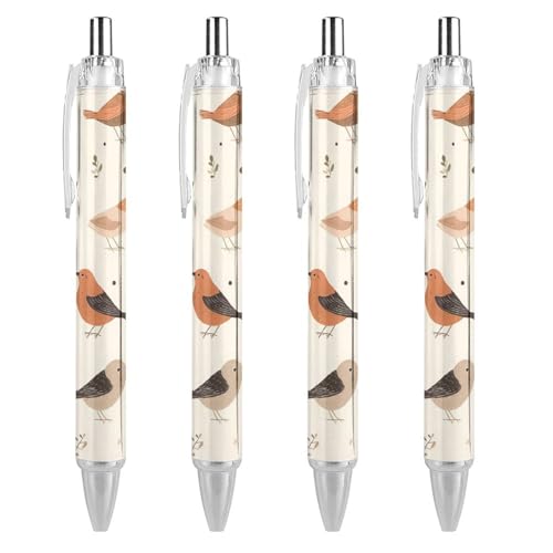TopZeDeals Pastoral Sparrow Birds Kugelschreiber, 0,5 mm, feine Spitze, einziehbare Kugelschreiber, flexibel, Rundschaft, Arbeitsstift, 4 Stück von TopZeDeals