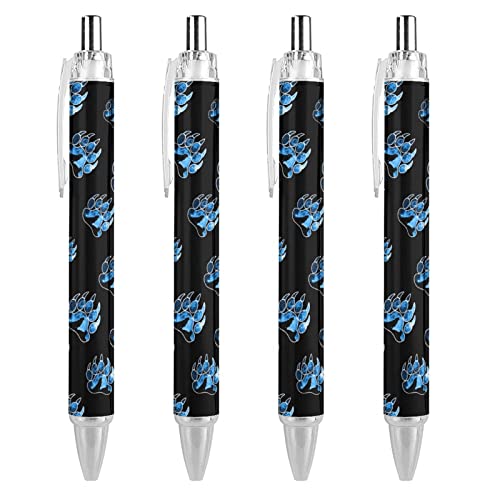 TopZeDeals Paw Galaxy Night Wolf Kugelschreiber, einziehbar, 0,5 mm, feine Spitze, schnelltrocknend, glattes Schreiben, Schwarz, 4 Stück von TopZeDeals