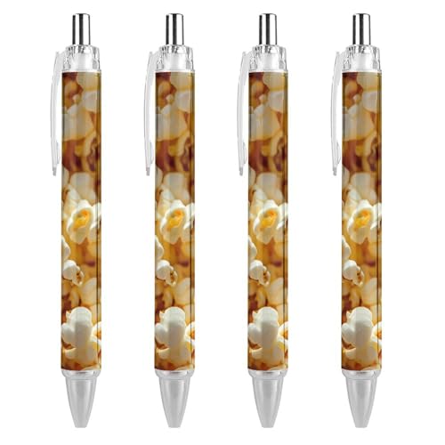 TopZeDeals Popcorn-Kugelschreiber, 0,5 mm, feine Spitze, einziehbare Kugelschreiber, flexibel, runder Schaft, Arbeitsstift, 4 Stück von TopZeDeals