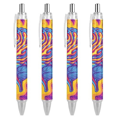 TopZeDeals Psy Brain Kugelschreiber, 0,5 mm, feine Spitze, einziehbare Kugelschreiber, flexibel, runder Schaft, Arbeitsstift, 4 Stück von TopZeDeals