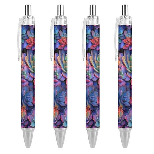 TopZeDeals Purple Fantasy Sukkulenten-Kugelschreiber, 0,5 mm, feine Spitze, einziehbare Kugelschreiber, flexibel, runder Schaft, Arbeitsstift, 4 Stück von TopZeDeals