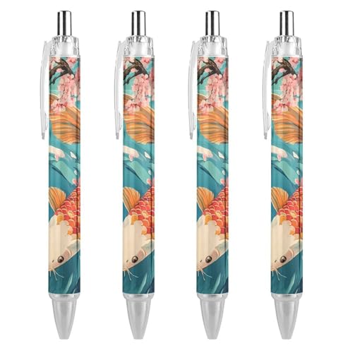 TopZeDeals Roter japanischer Fisch-Kugelschreiber, 0,5 mm, feine Spitze, einziehbare Kugelschreiber, flexibel, runder Schaft, Arbeitsstift, 4 Stück von TopZeDeals