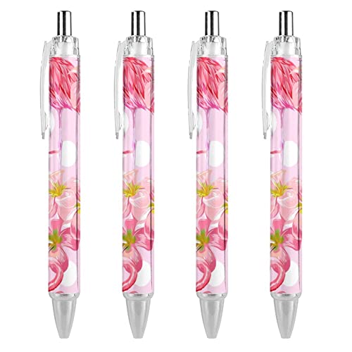 TopZeDeals Schöner Kugelschreiber mit Flamingo-Vogelmotiv, schwarz, einziehbar, 0,5 mm, feine Spitze, schnelltrocknend, glattes Schreiben, 4 Stück von TopZeDeals