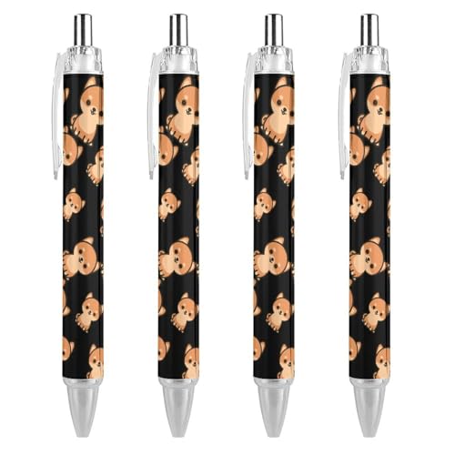 TopZeDeals Shiba Inu Hunde-Kugelschreiber, 0,5 mm, feine Spitze, einziehbare Kugelschreiber, flexibel, runder Schaft, Arbeitsstift, 4 Stück von TopZeDeals