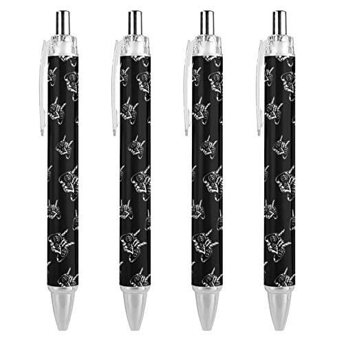 TopZeDeals Skeleton Rocking with Game Controller, schwarzer einziehbarer Kugelschreiber, 0,5 mm, feine Spitze, Arbeitsstift, schnell trocknend, glattes Schreiben, 4 Stück von TopZeDeals