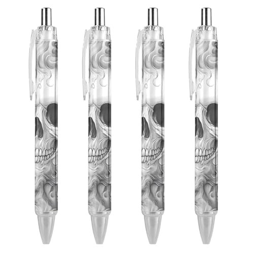 TopZeDeals Smoky Skull Head Kugelschreiber, 0,5 mm, feine Spitze, einziehbare Kugelschreiber, flexibel, Rundschaft, Arbeitsstift, 4 Stück von TopZeDeals