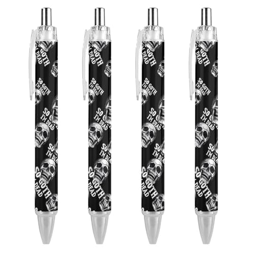 TopZeDeals So Goth I'm Dead Kugelschreiber, 0,5 mm, feine Spitze, einziehbare Kugelschreiber, flexibel, runder Schaft, Arbeitsstift, 4 Stück von TopZeDeals