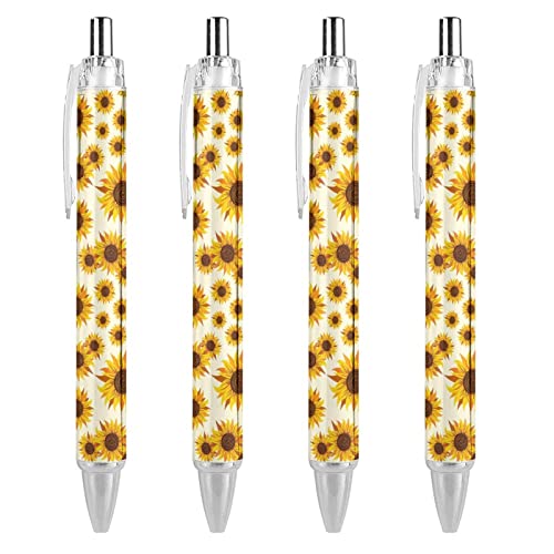 TopZeDeals Sunflower schwarzer einziehbarer Kugelschreiber, 0,5 mm, feine Spitze, schnelltrocknend, glattes Schreiben, 4 Stück von TopZeDeals